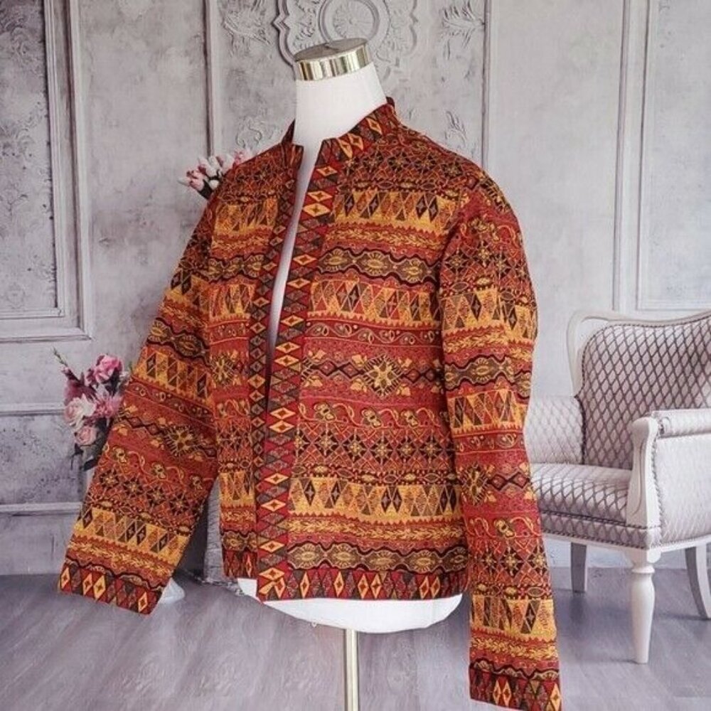 August Max Orange Southwestern Open Front Blazer Jacket M - Picture 6 of 11